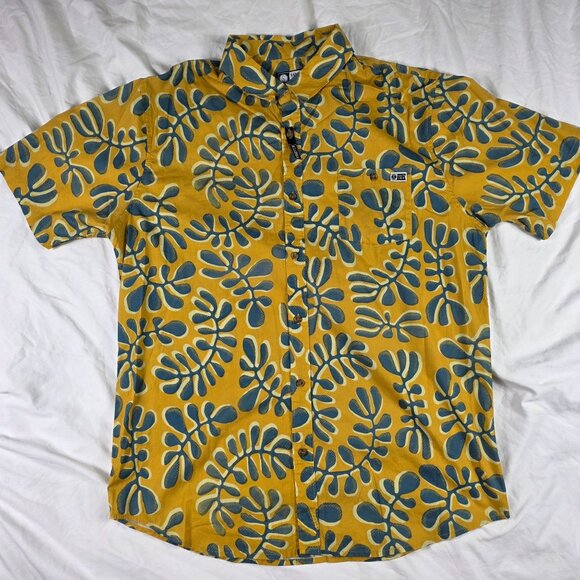 Salty Crew Mens XL Yellow Blue Short Sleeve Button Up Shirt Stretch Fit Casual - Picture 1 of 11